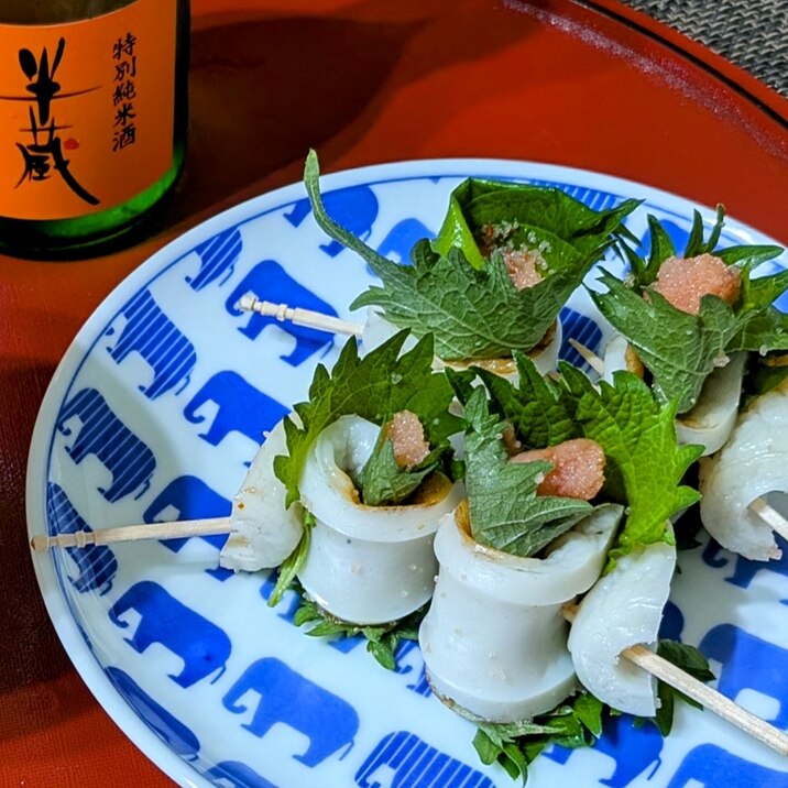 酒のつまみ。ちくわ大葉明太子